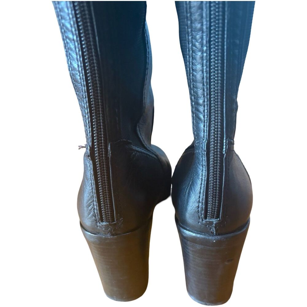 Tory Burch Black Leather Riding Boots Block Heel Stretch Back Tall Size 7.5 - Picture 5 of 6